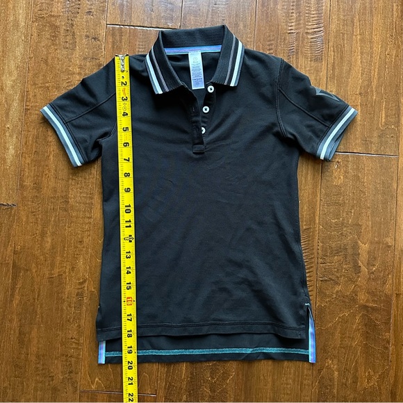 Lululemon Ivivva Girls Black We Run The Green Polo Short Sleeve Top Shirt Sz 7 - Picture 4 of 10